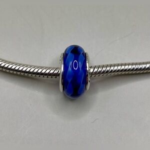 REFLECTIONS Sterling Silver Cobalt Blue Italian Murano Glass Charm; NEW.